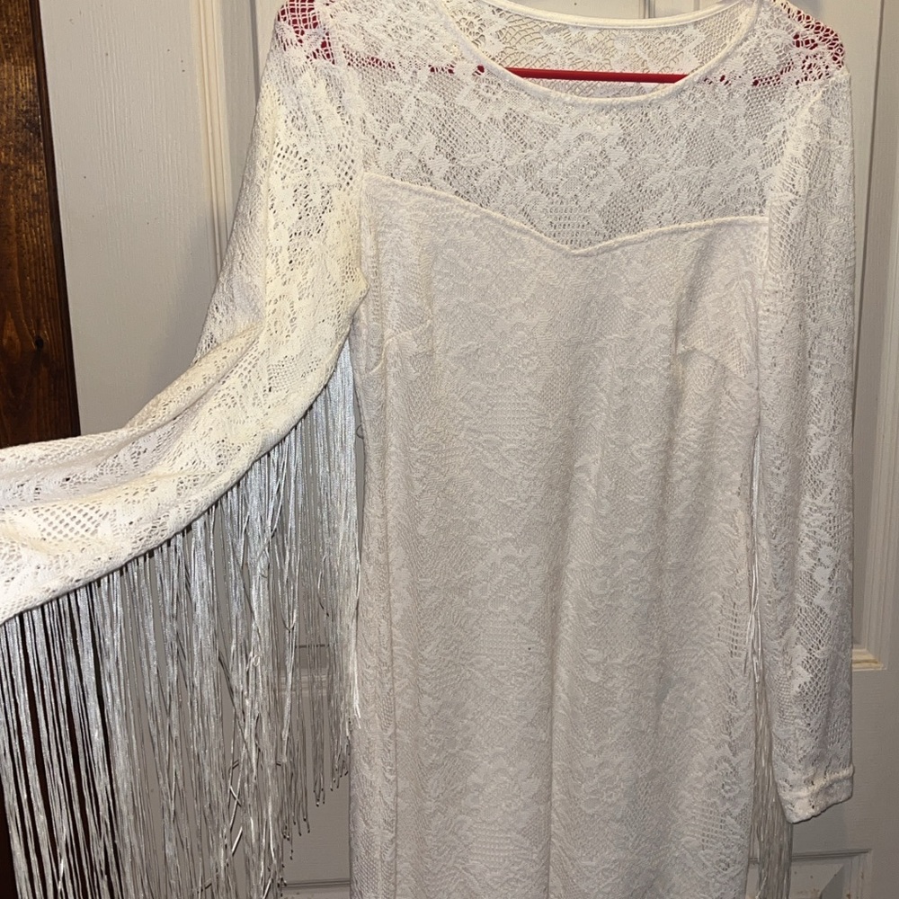 Shyanne White Lace Dress with Fringe